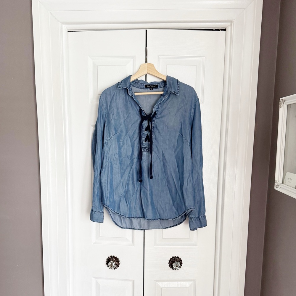 Lace up chambray blouse
